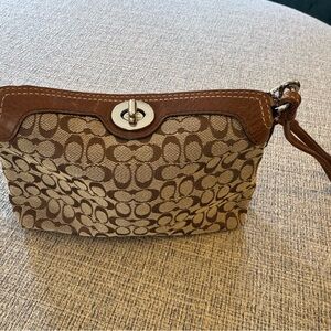 Coach Tan and Brown Signature Clutch